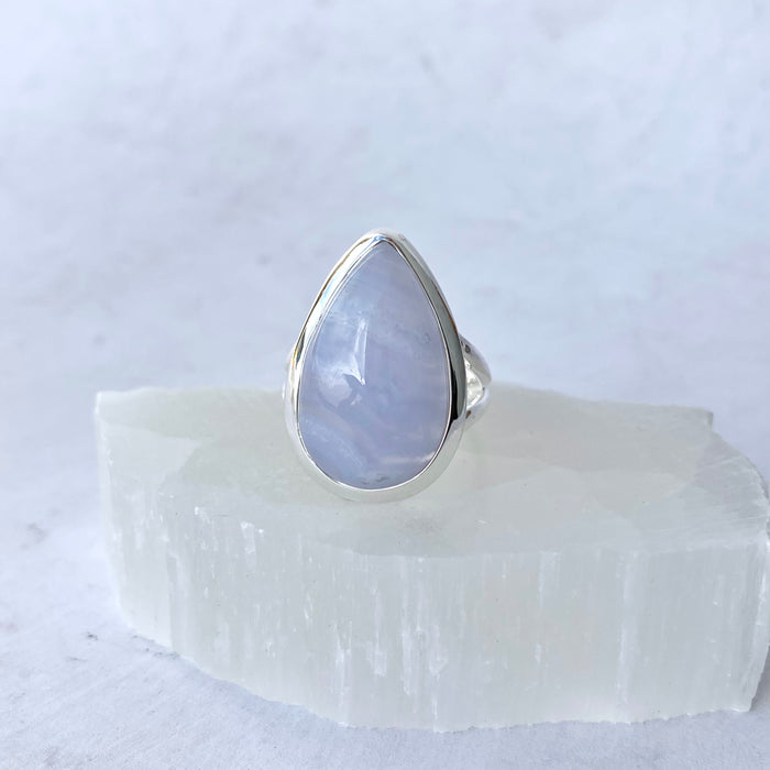 Blue Lace Agate Teardrop Ring (SZ 8) - BLA10