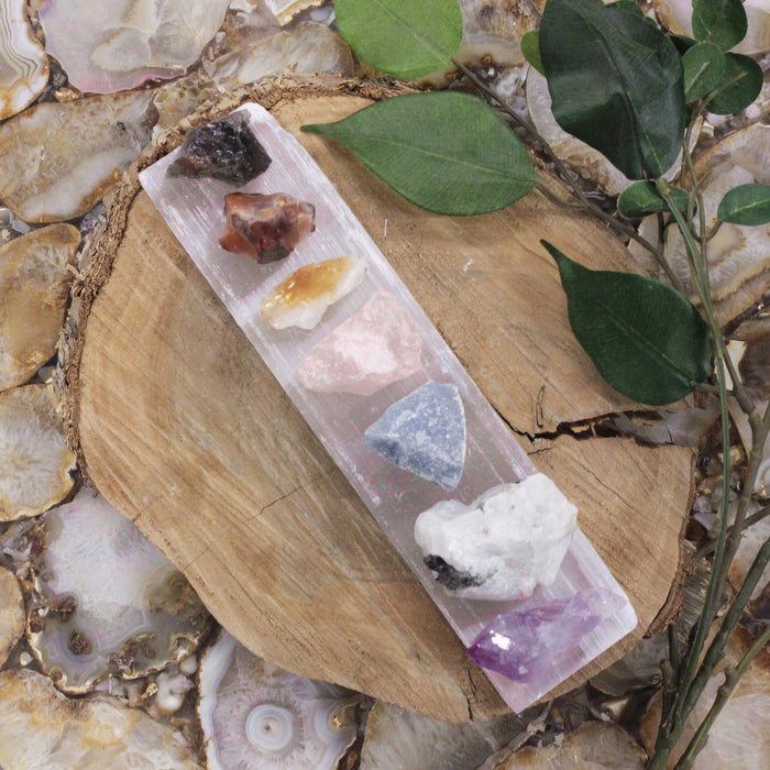 Chakra Pack - Selenite Cleansing Wand & Raw Crystal