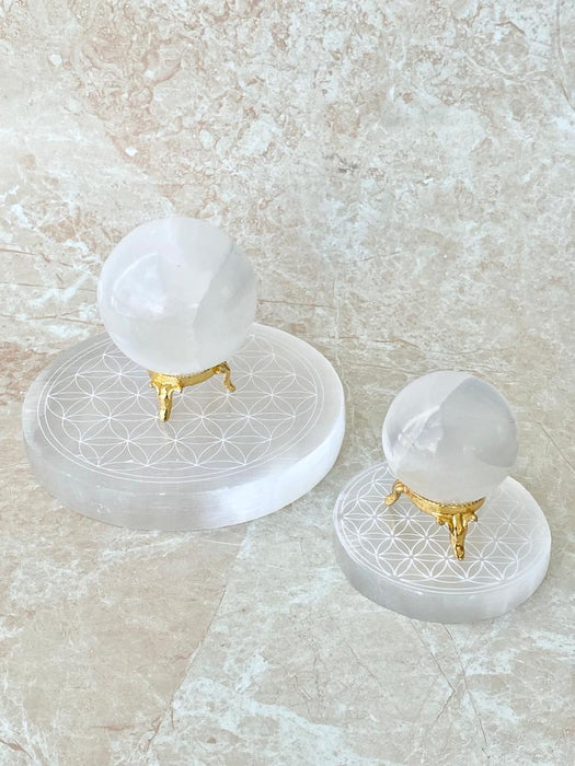 Selenite Engraved Charging Plate- Round 14cm