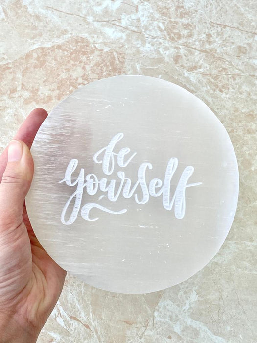 Selenite Engraved Charging Plate- Round 14cm