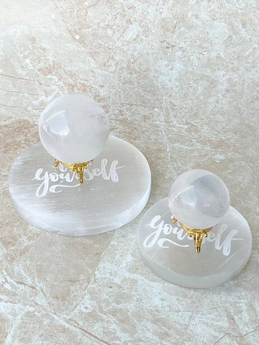 Selenite Engraved Charging Plate- Round 14cm