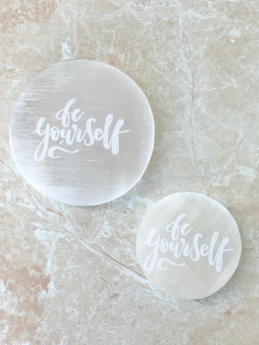 Selenite Engraved Charging Plate- Round 14cm