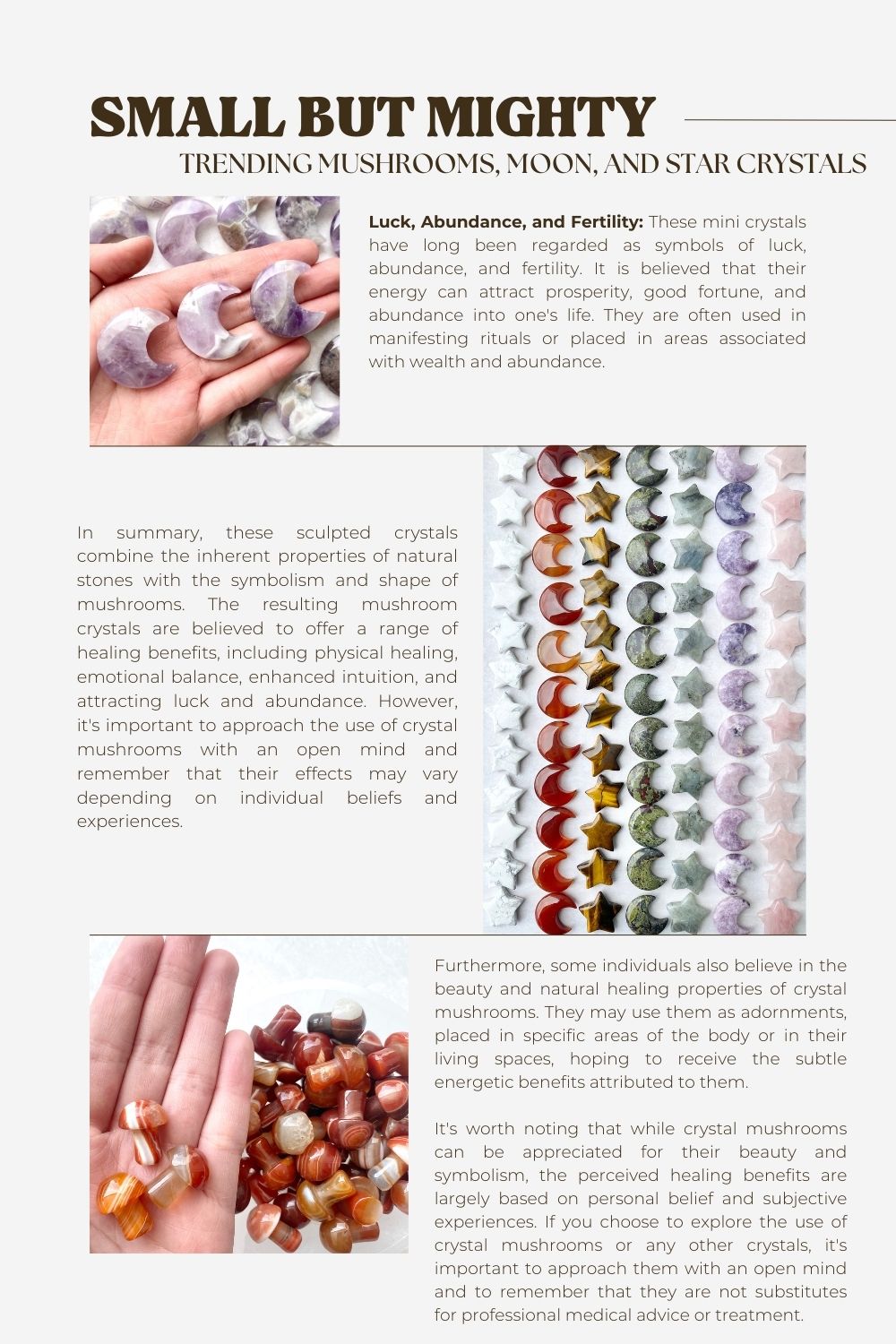 Wholesale Crystal Mushrooms, Moon and Star shapes