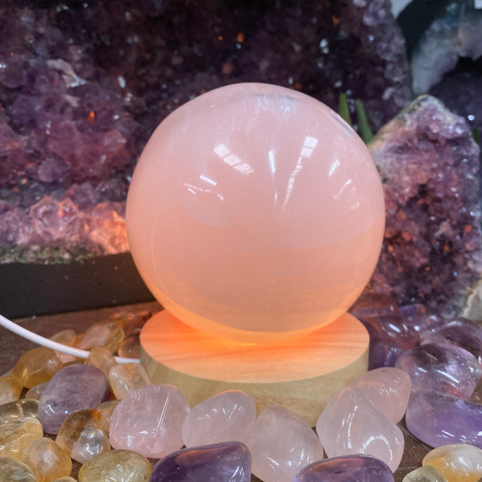 Selenite Sphere Lamp with Color Light