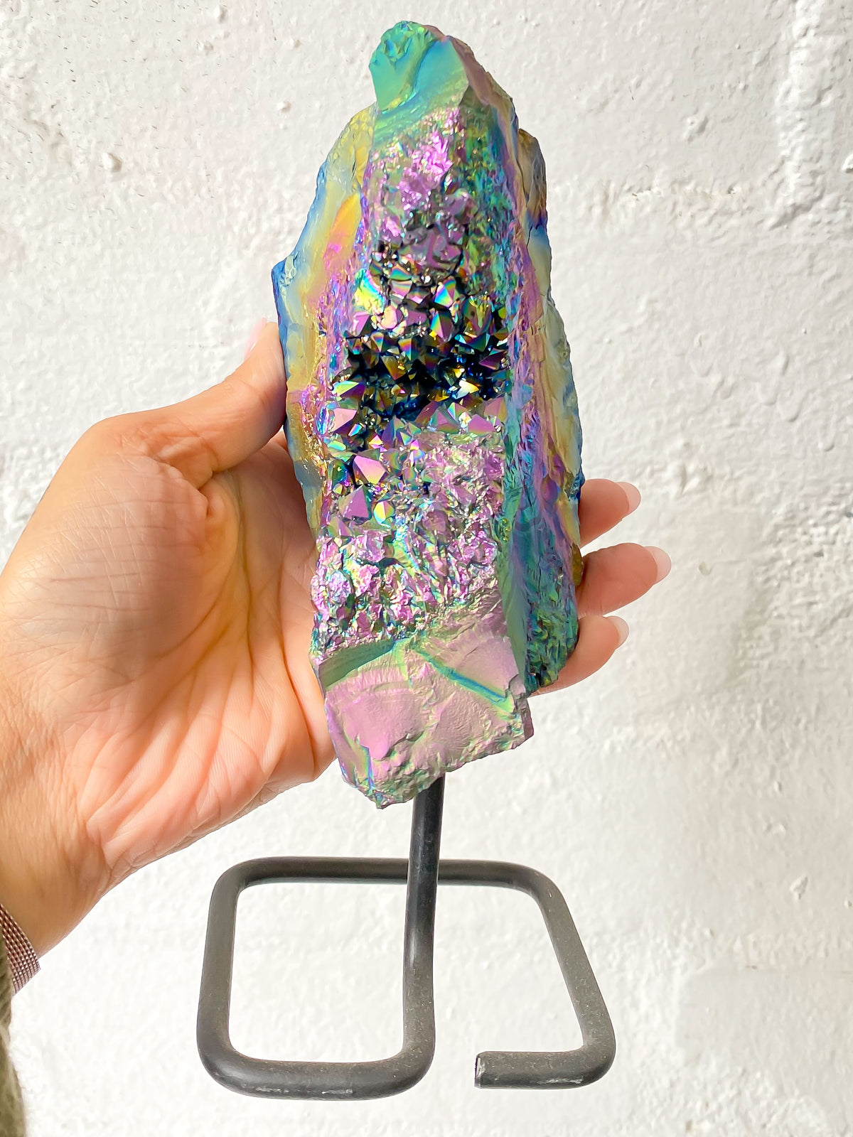 Titanium Aura Quartz Cluster On Stand TA33 — Aus Crystals