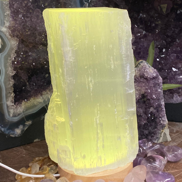 Selenite Log Lamp with Color Light