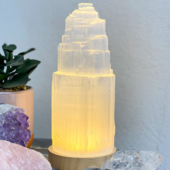 Selenite Lamp 20cm- Warm Light