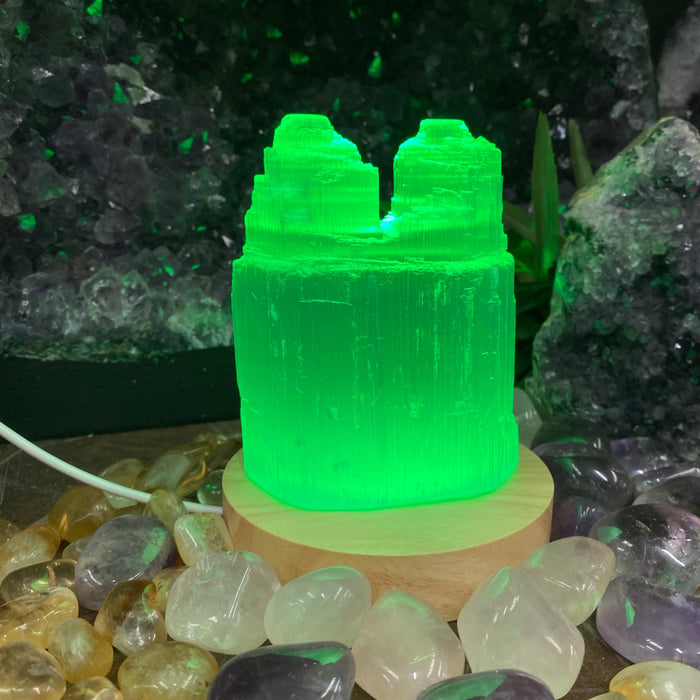 Selenite Twin Lamp with Color Light