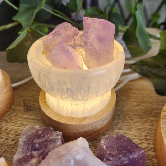 Selenite Mini Lamp with Crystals