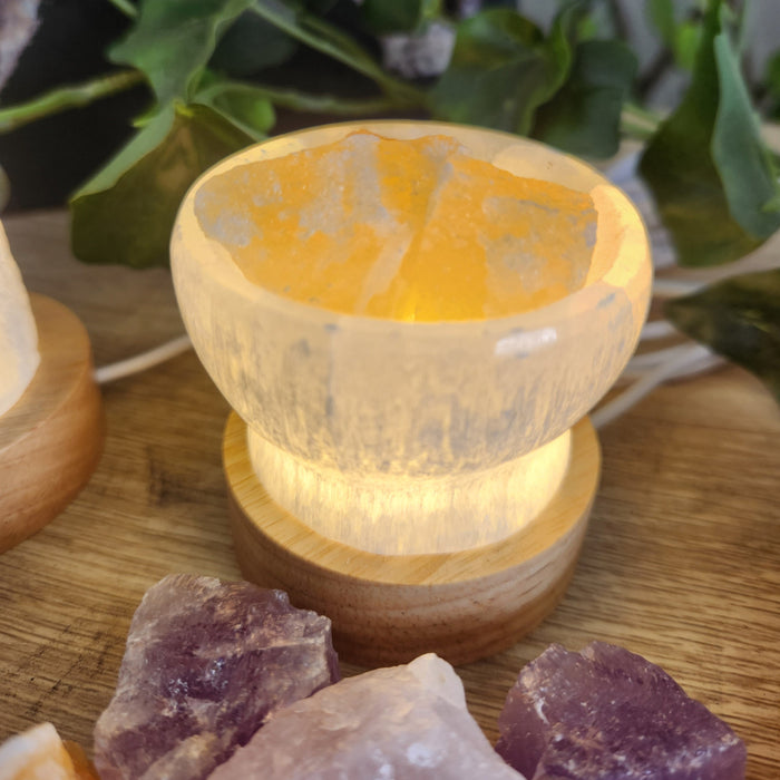 Selenite Mini Lamp with Crystals