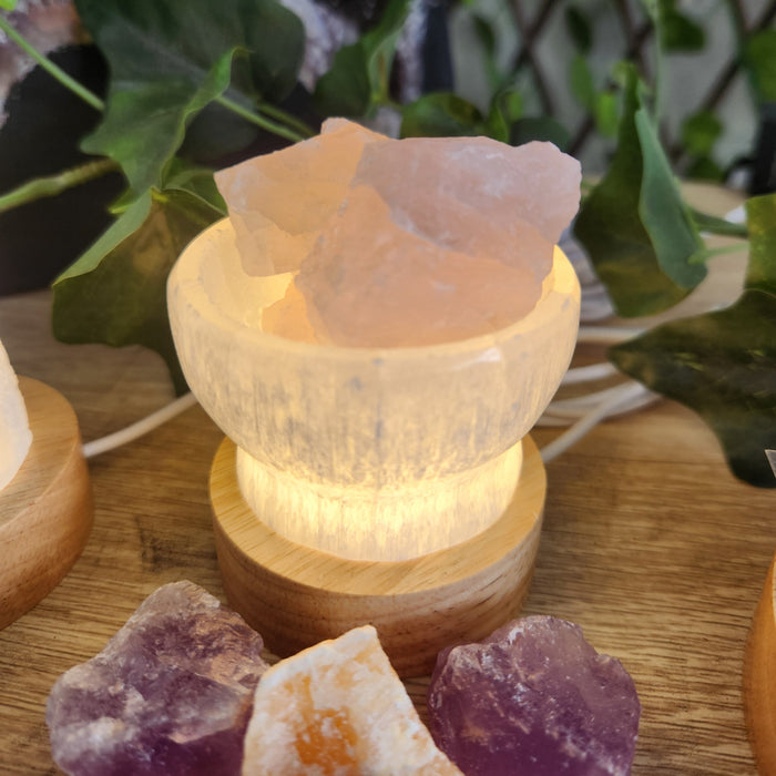 Selenite Mini Lamp with Crystals