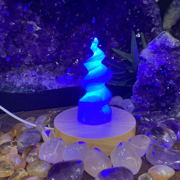 Selenite Lamp spiral with Color Light