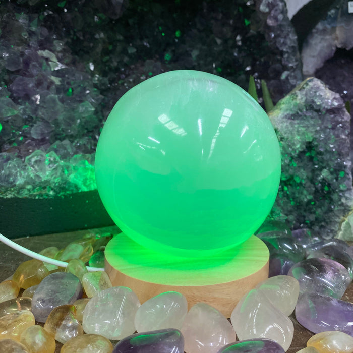 Selenite Sphere Lamp with Color Light