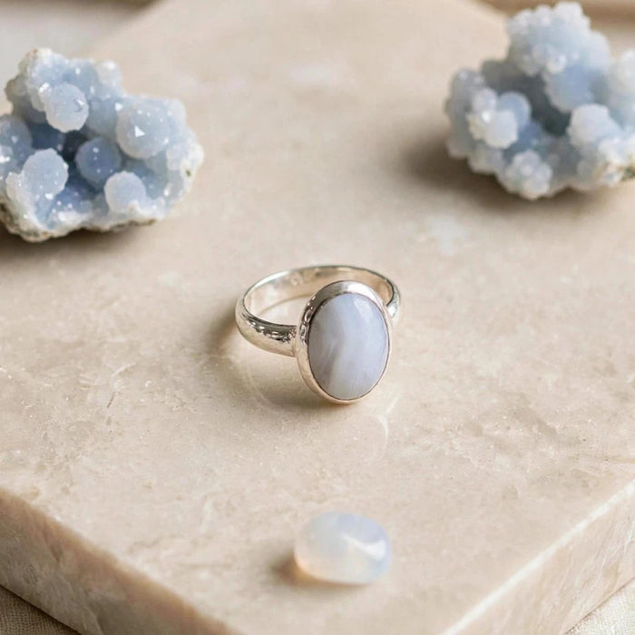 Blue Lace Agate Sterling Silver Ring CJ31