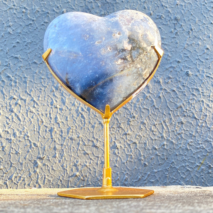 Blue Plume Agate Heart with Stand PH04