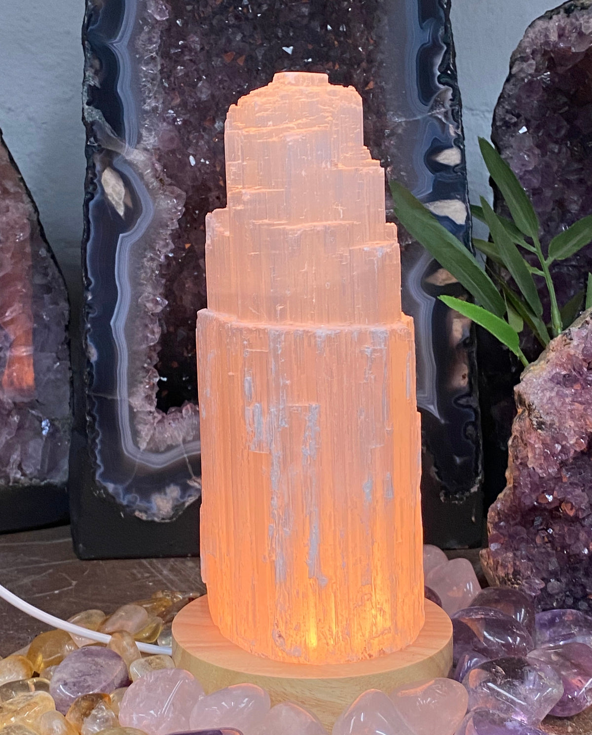 Selenite 20cm Lamp with Color Light — Aus Crystals