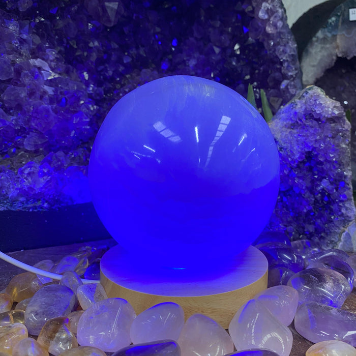 Selenite Sphere Lamp with Color Light