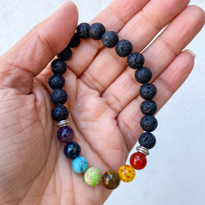 Lava Stone Bracelet with Seven Chakra Beads *Special