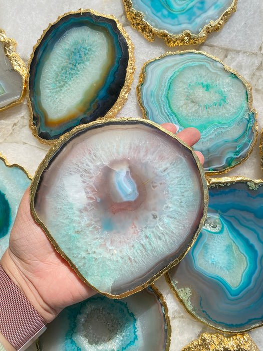 Gold Edge Agate Slice Green 1pc