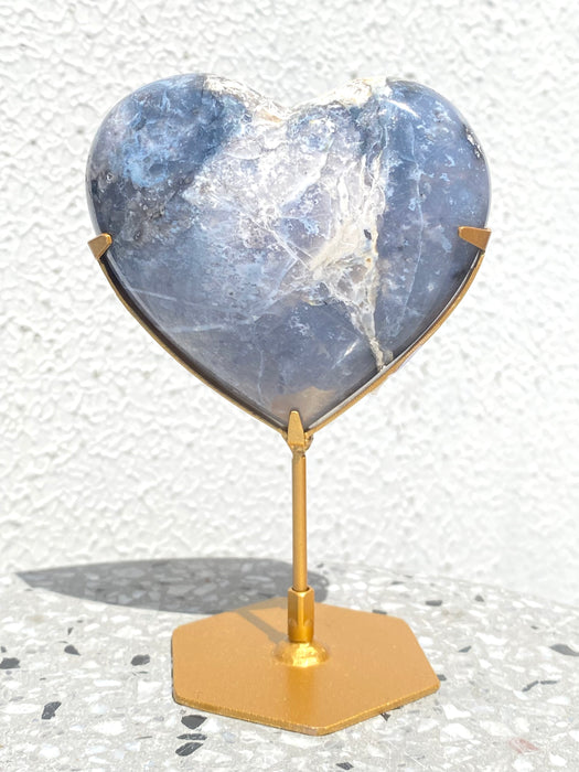 Blue Plume Agate Heart with Stand PH08