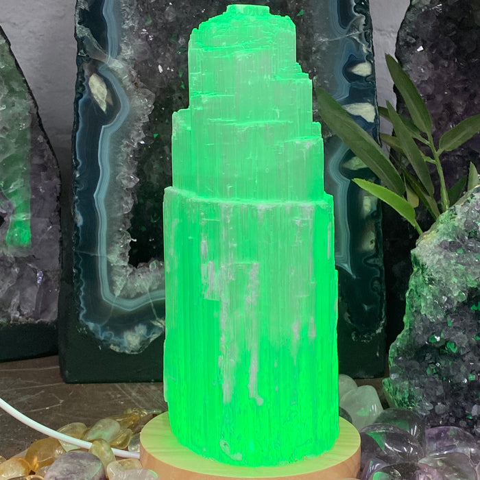 Selenite 20cm Lamp with Color Light