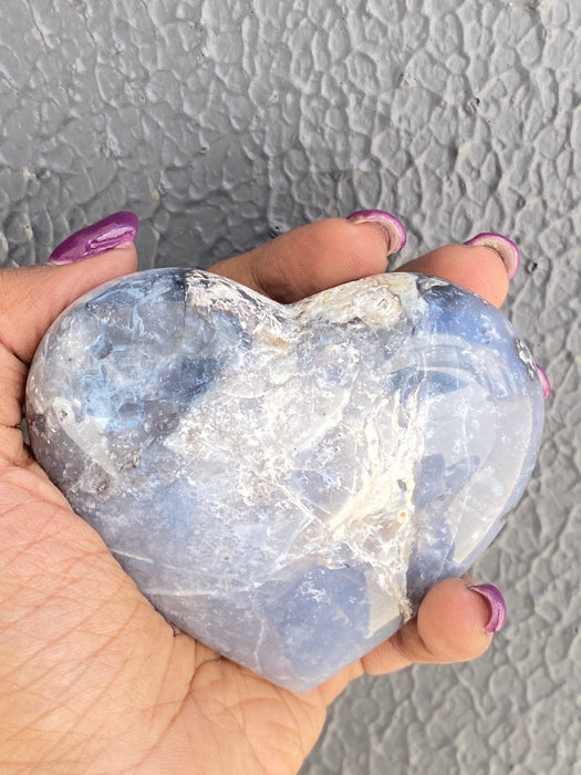 Blue Plume Agate Heart with Stand PH08