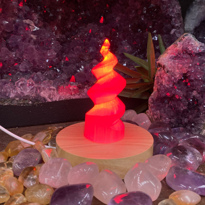 Selenite Lamp spiral with Color Light