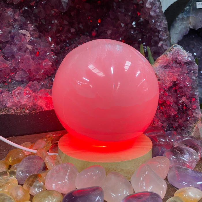 Selenite Sphere Lamp with Color Light