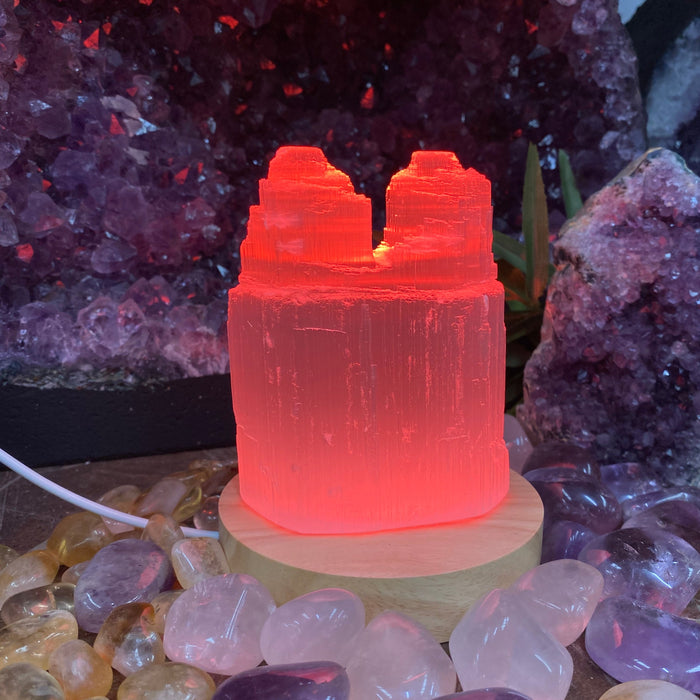 Selenite Twin Lamp with Color Light