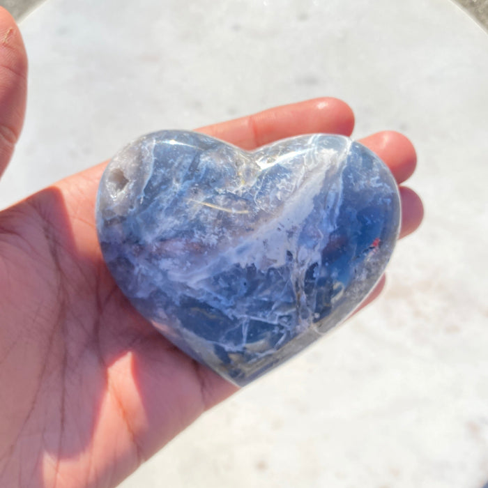 Blue Plume Agate Heart with Stand PH01