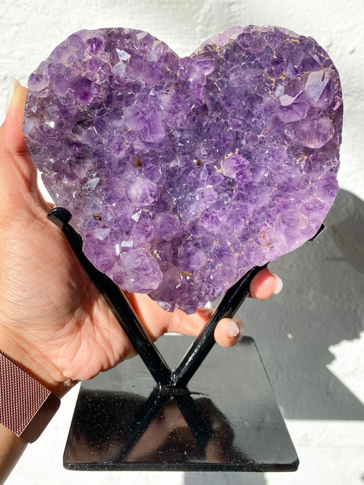 Amethyst Cluster Heart on stand SAH4