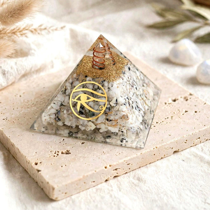 Orgonite Moonstone Pyramid 9x9 cm
