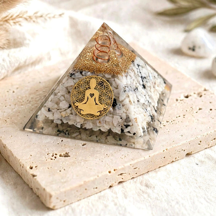 Orgonite Moonstone Pyramid 9x9 cm