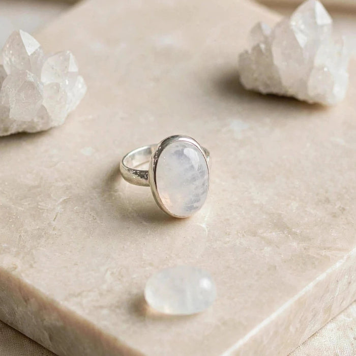Rainbow Moonstone Sterling Silver Ring CJ37