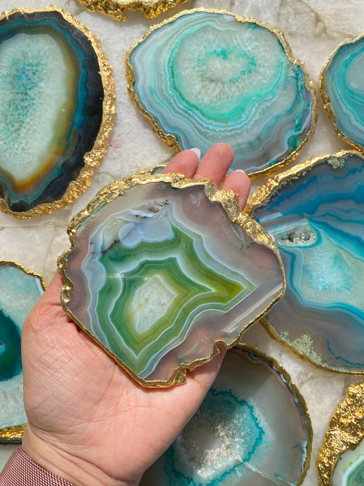 Gold Edge Agate Slice Green 1pc