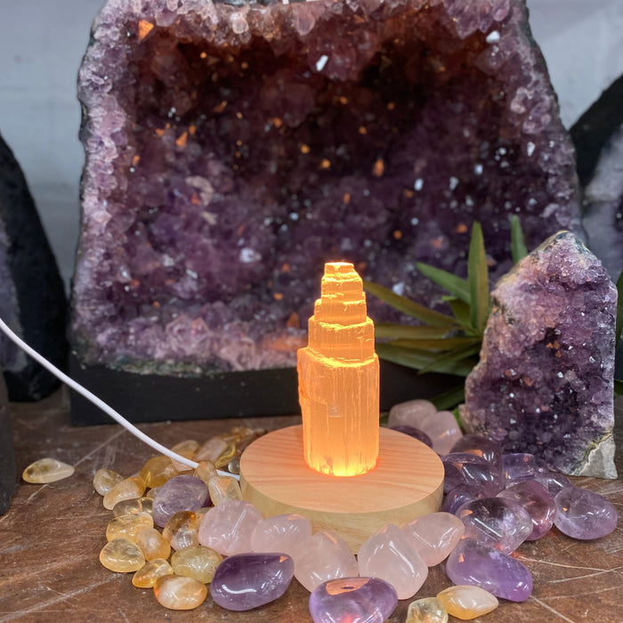Selenite Lamp 15cm with Color Light