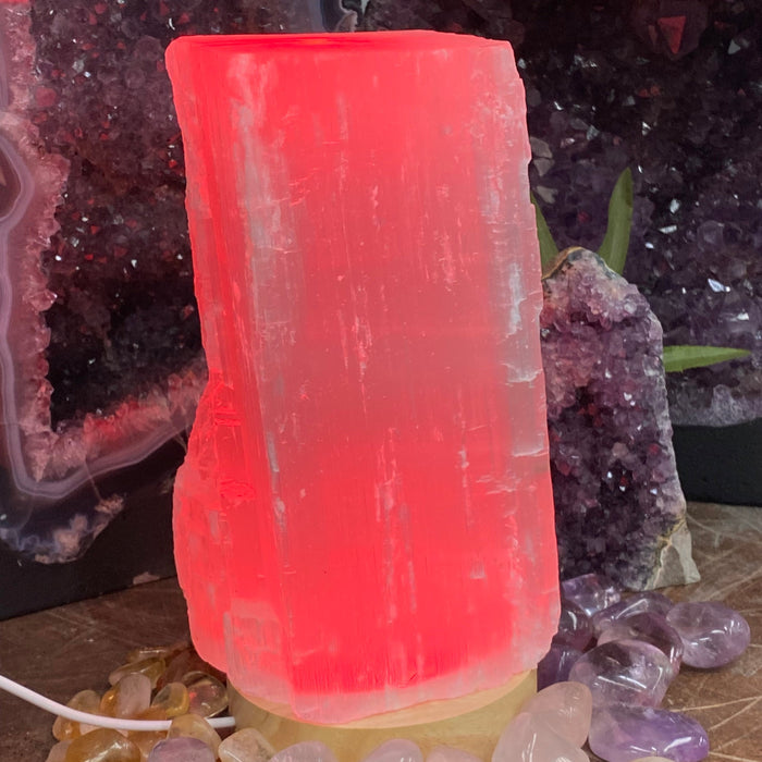 Selenite Log Lamp with Color Light