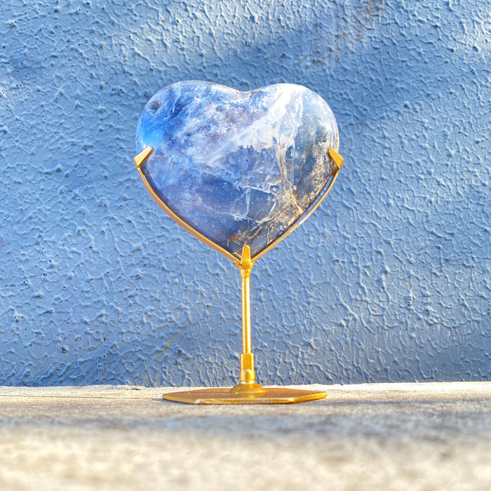 Blue Plume Agate Heart with Stand PH01