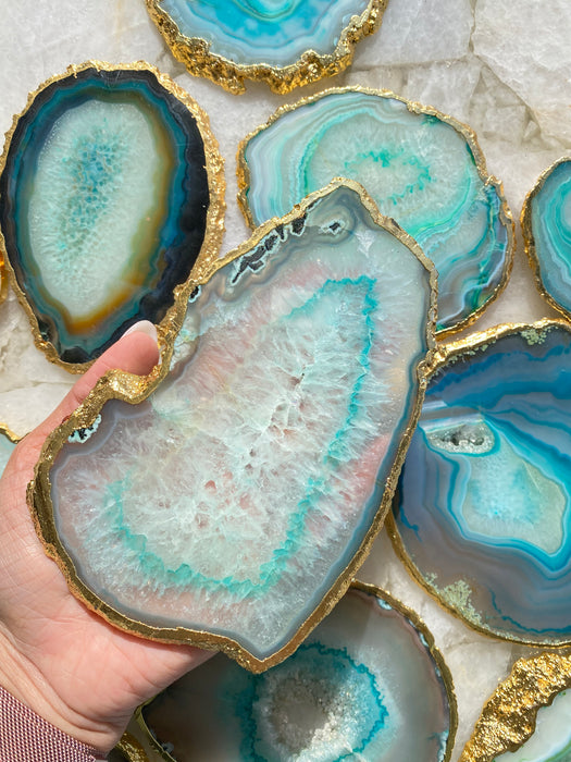 Gold Edge Agate Slice Green 1pc