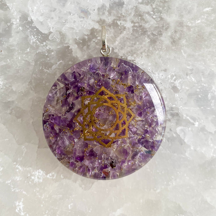 Amethyst Orgonite Round Pendant - 1pc