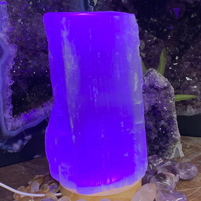 Selenite Log Lamp with Color Light