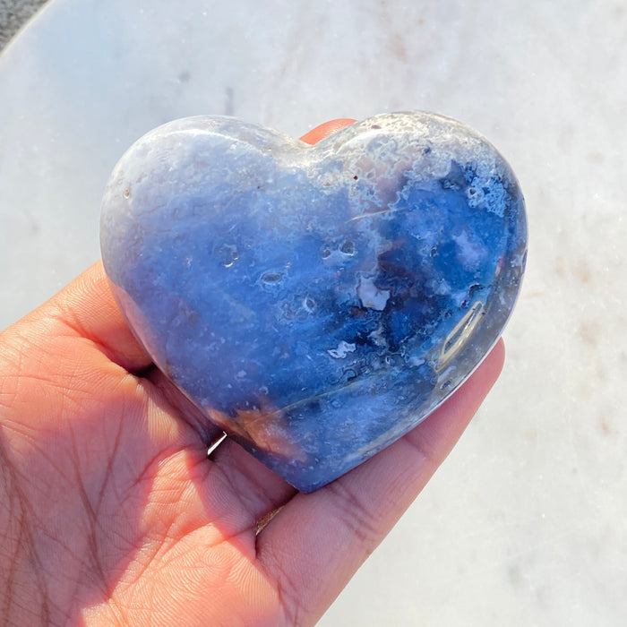 Blue Plume Agate Heart with Stand PH04