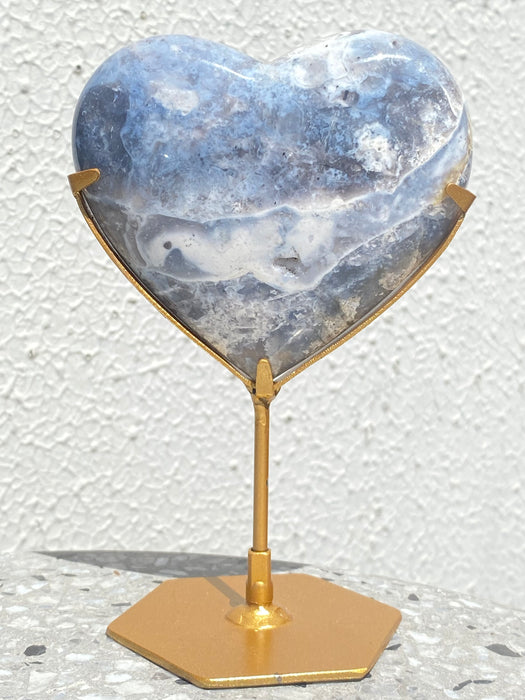 Blue Plume Agate Heart with Stand PH07