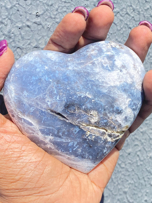 Blue Plume Agate Heart with Stand PH09
