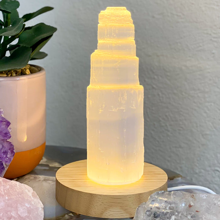 Selenite Tower 15cm  - Warm Light