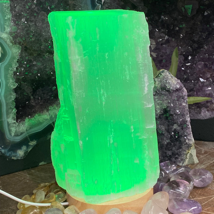 Selenite Log Lamp with Color Light