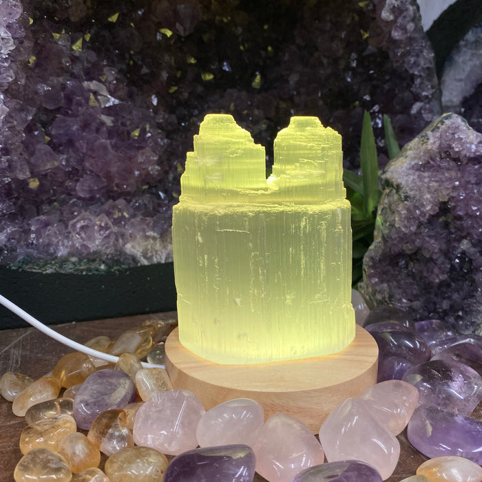 Selenite Twin Lamp with Color Light