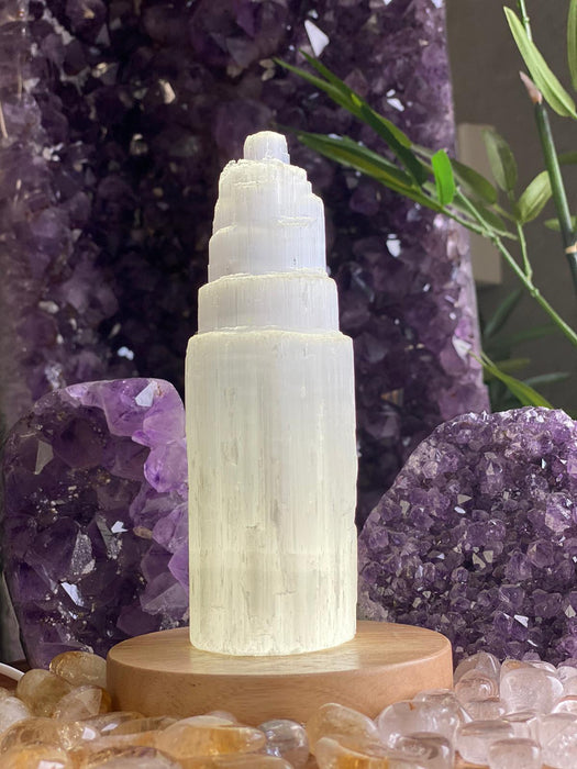 Selenite tower 20cm - White Light