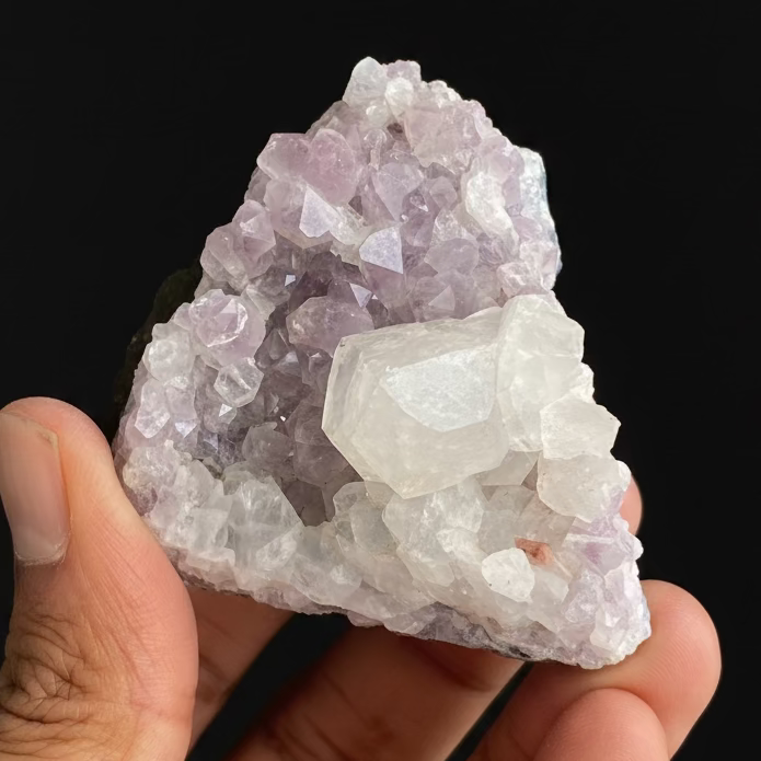 Apophyllite on Amethyst Quartz 02 *Rare