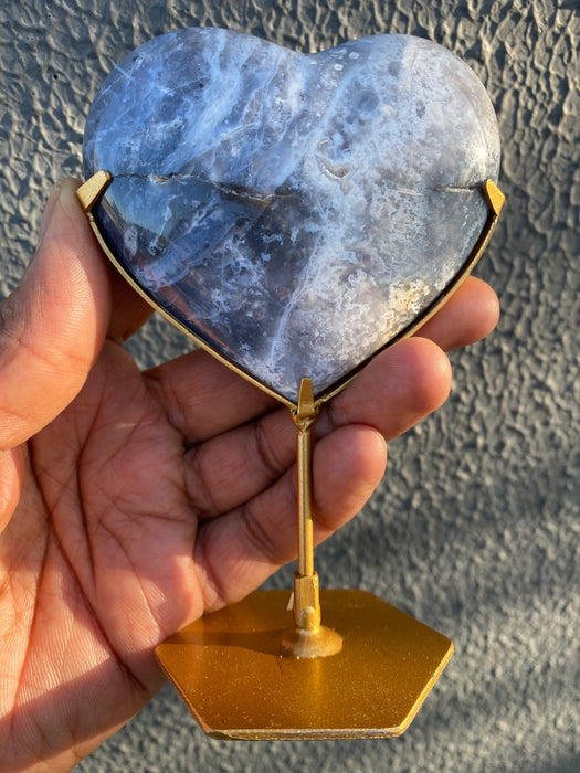 Blue Plume Agate Heart with Stand PH05